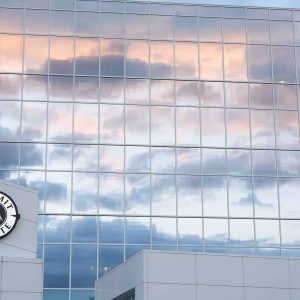 Sunset in Glass on Building at Summit Pointe | Chesapeake Economic Development